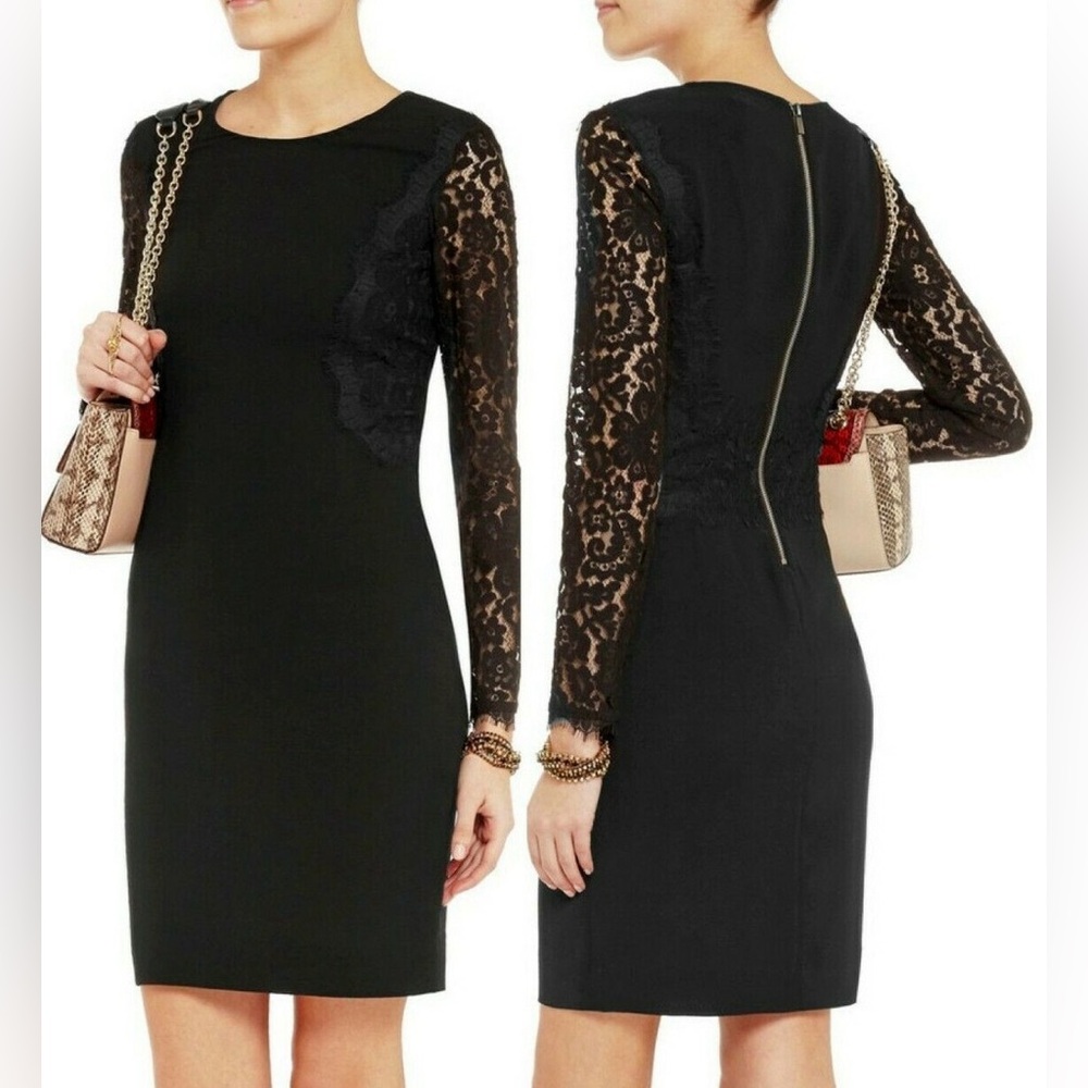 Diane Von Furstenberg Black India Crepe Lace Combo Dress Size 8, Excellent shape